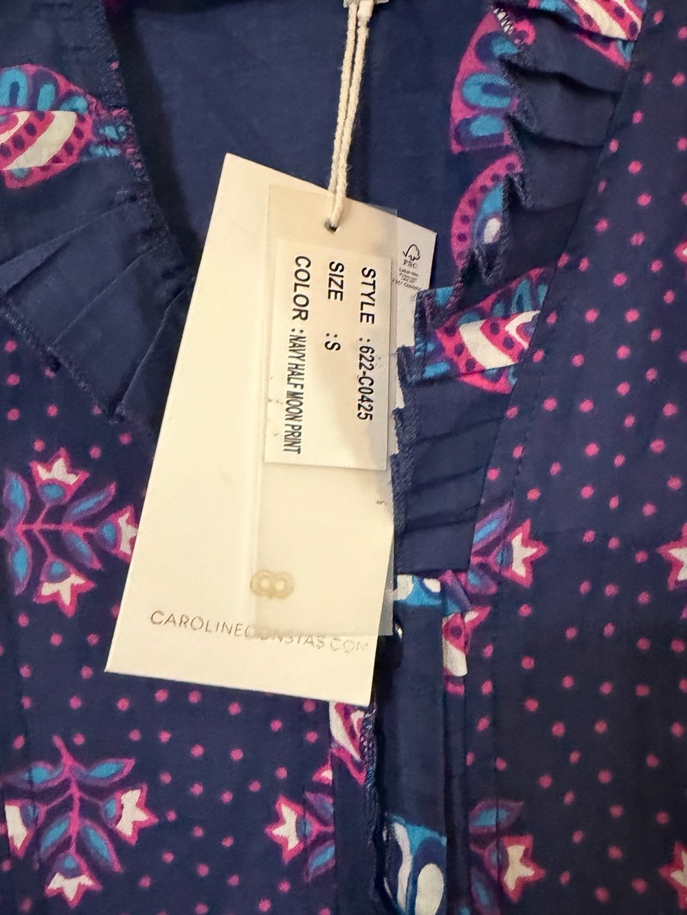 Caroline Constas Navy Dress with Pink & Teal Motif - Picture 3 of 9